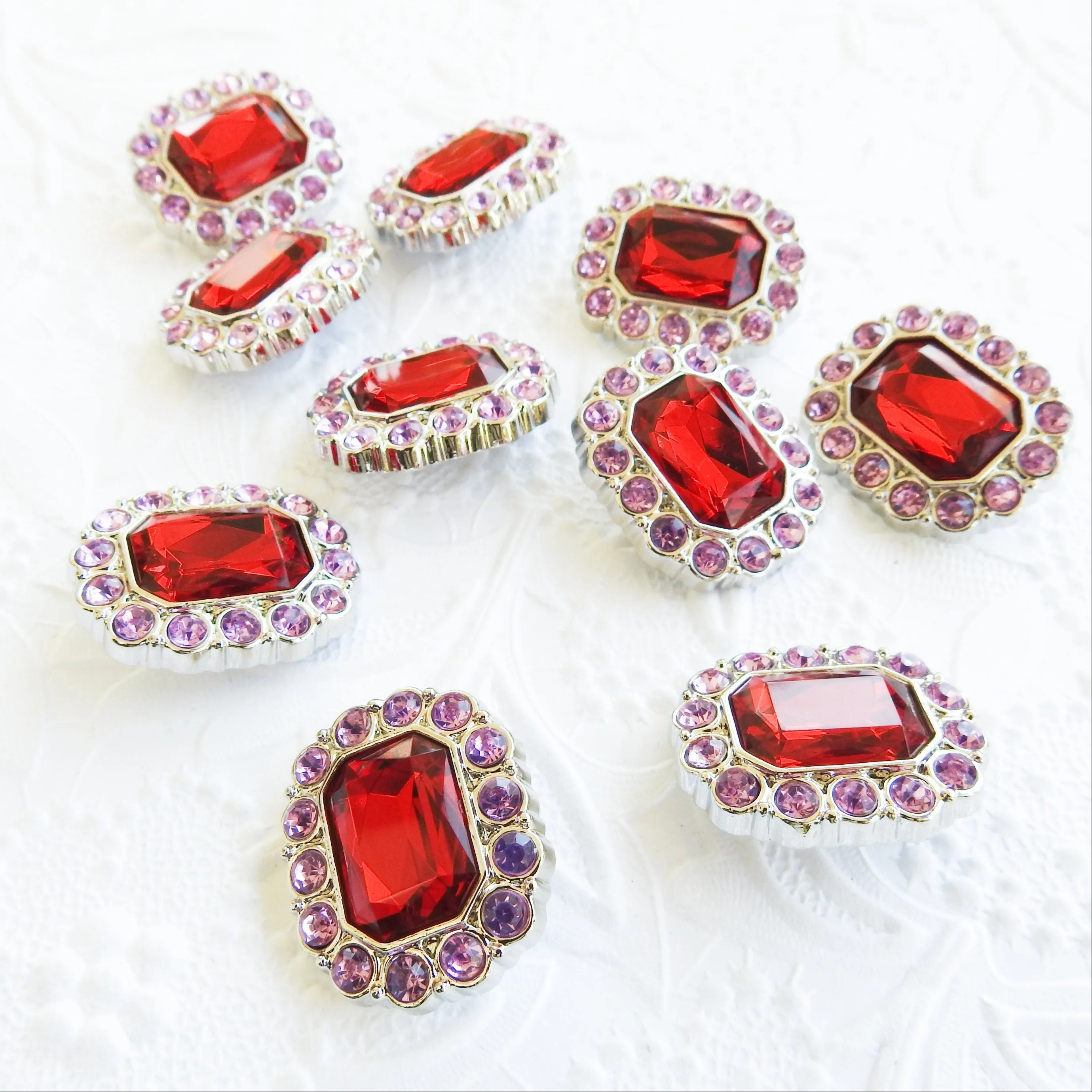 Set of 10 Large Red Rhinestone buttond (30mm)