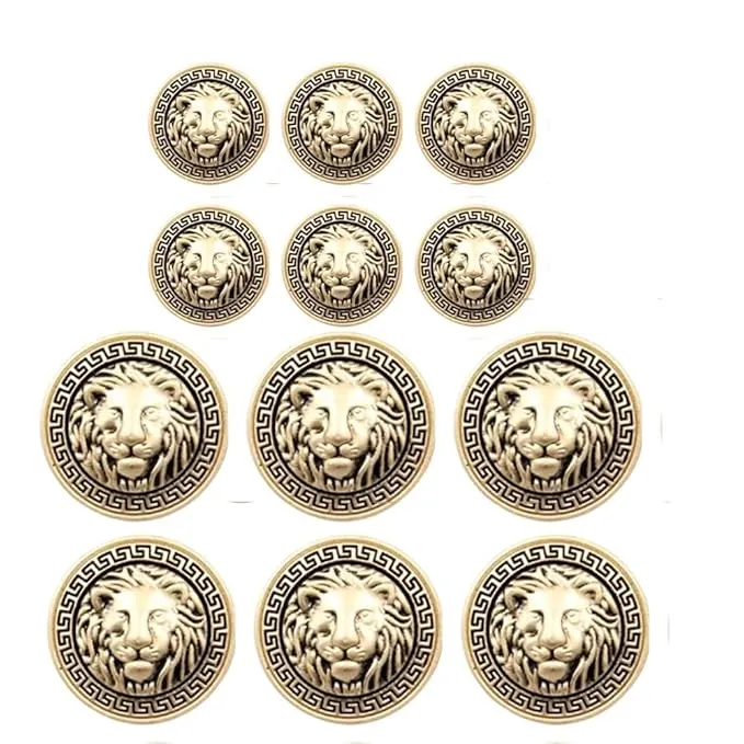 Shimmering Shiny Lion Metal Buttons(6 Big   6 Small)
