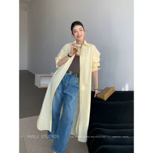 Side-Slit Long Shirt Dress