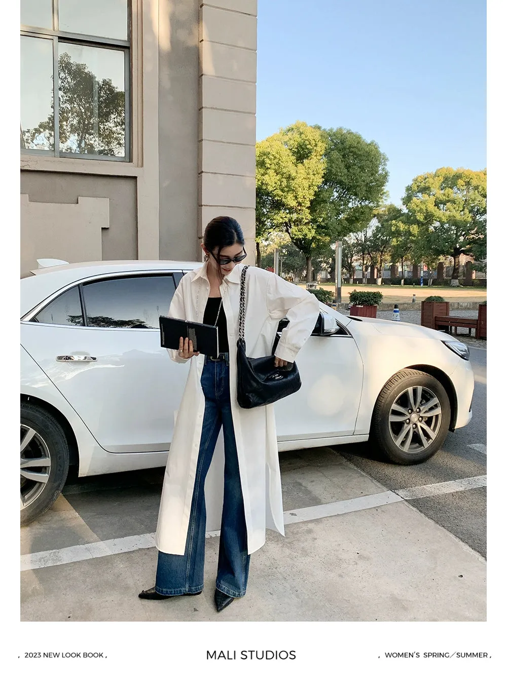 Side-Slit Long Shirt Dress