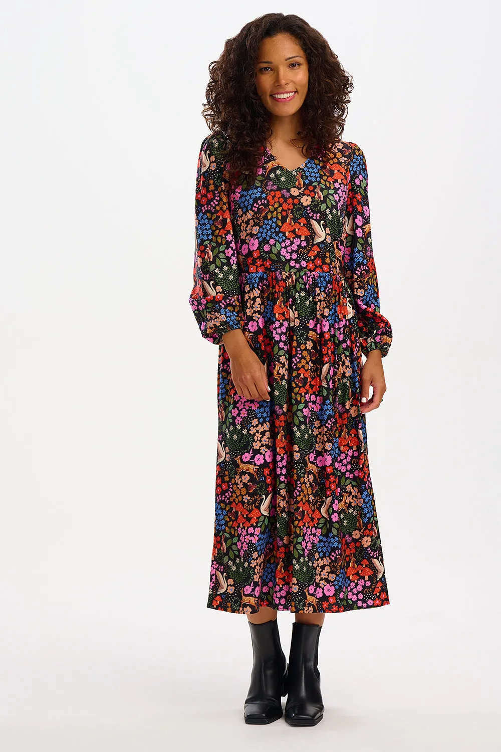Sidney Midi Smock Dress- Multi, Woodland Floral