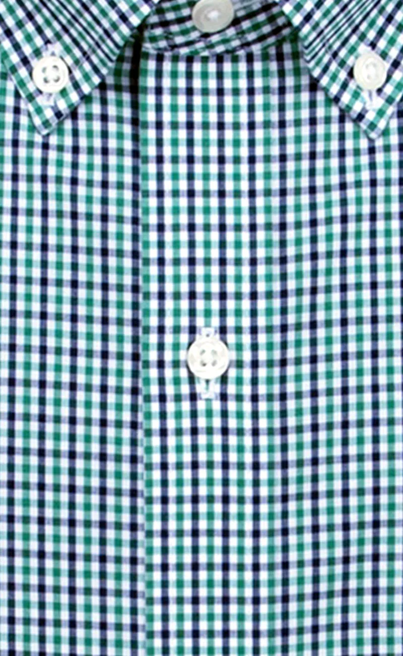 Slim Fit Green/Navy Tattersall Check Button Down Collar Supima® Cotton Non-Iron Broadcloth