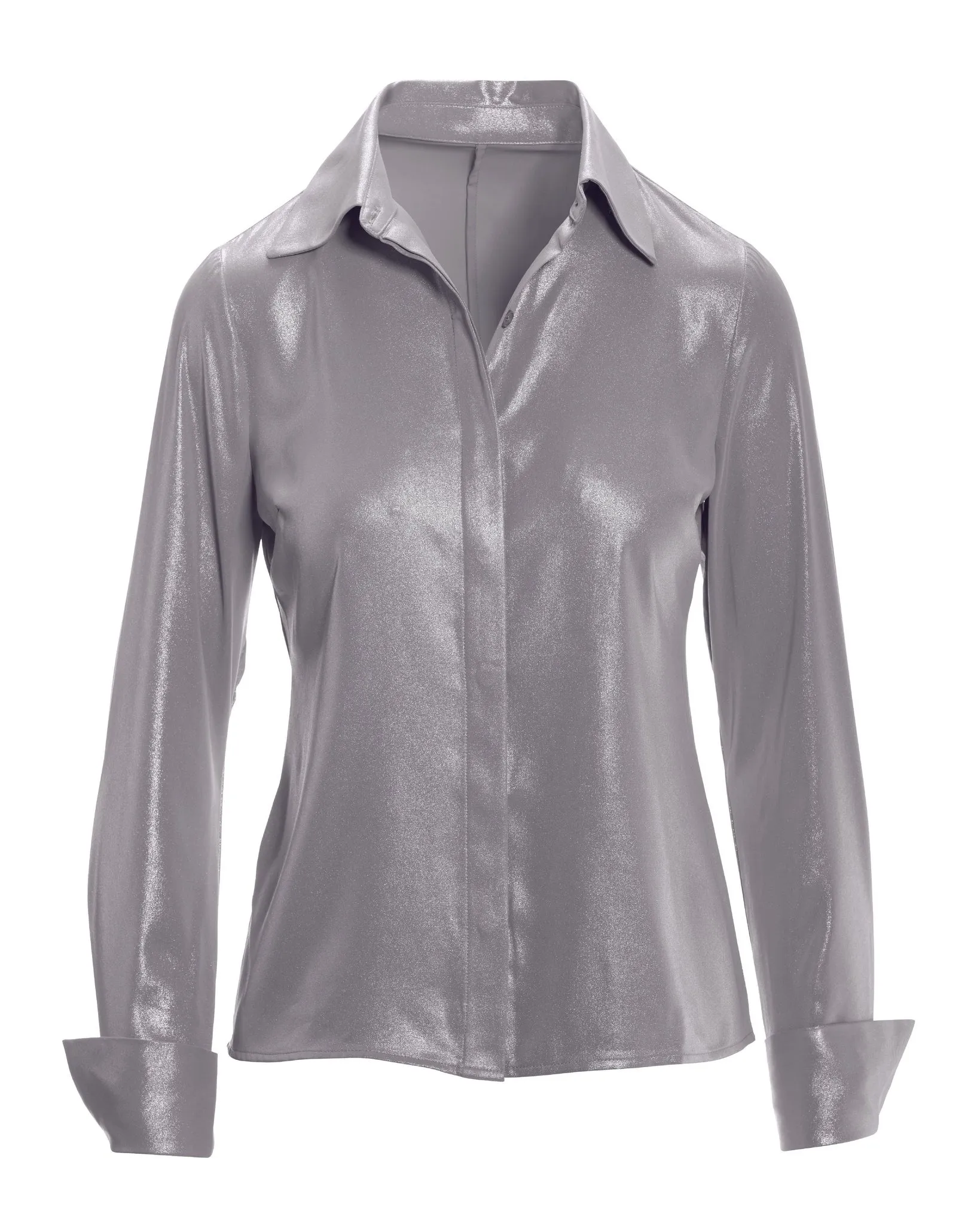 Sophia Button Up Metallic Blouse Silver Metallic