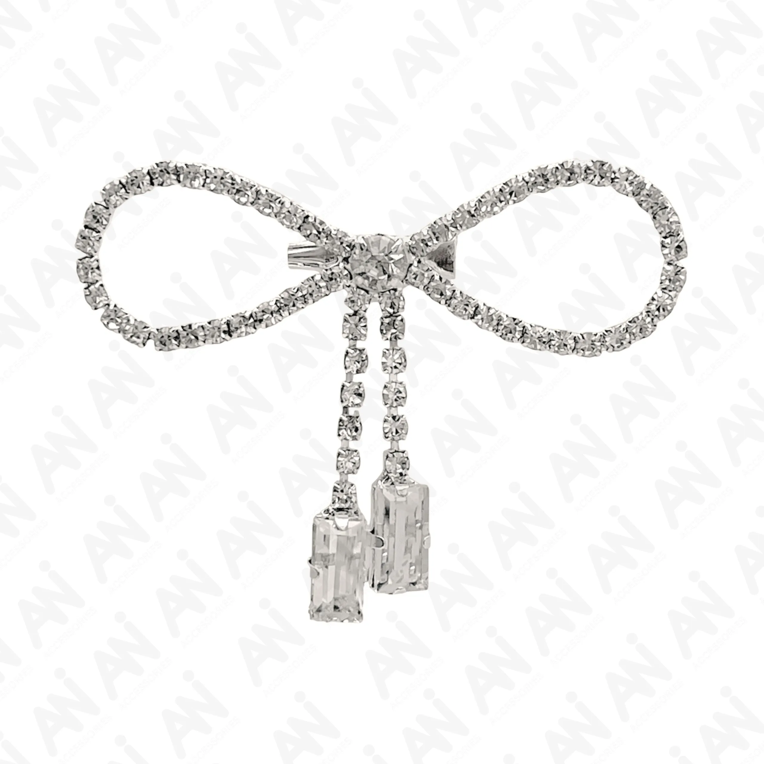 Sparkling Bow Brooch with Hanging Sapphire Two Stone