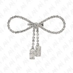 Sparkling Bow Brooch with Hanging Sapphire Two Stone