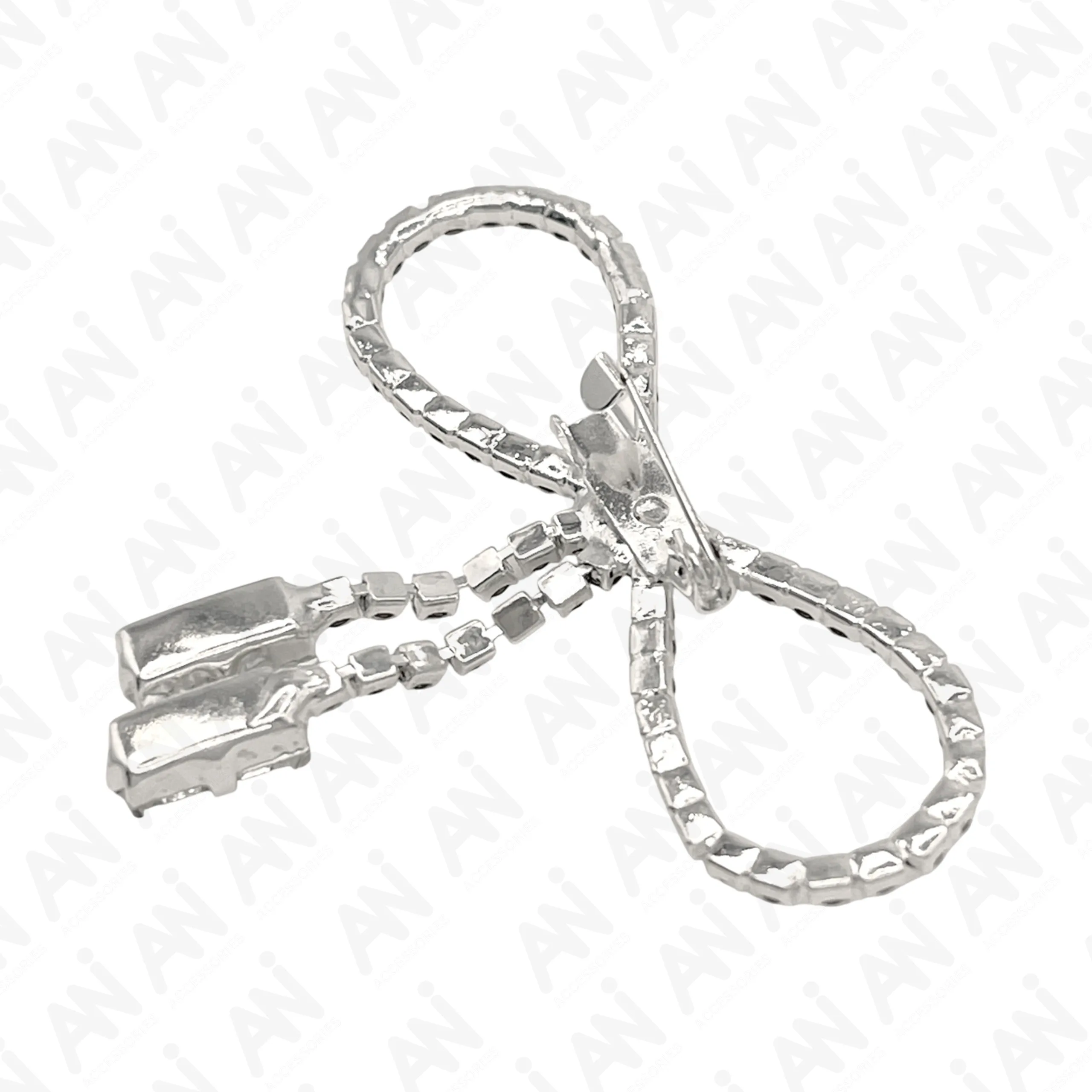 Sparkling Bow Brooch with Hanging Sapphire Two Stone