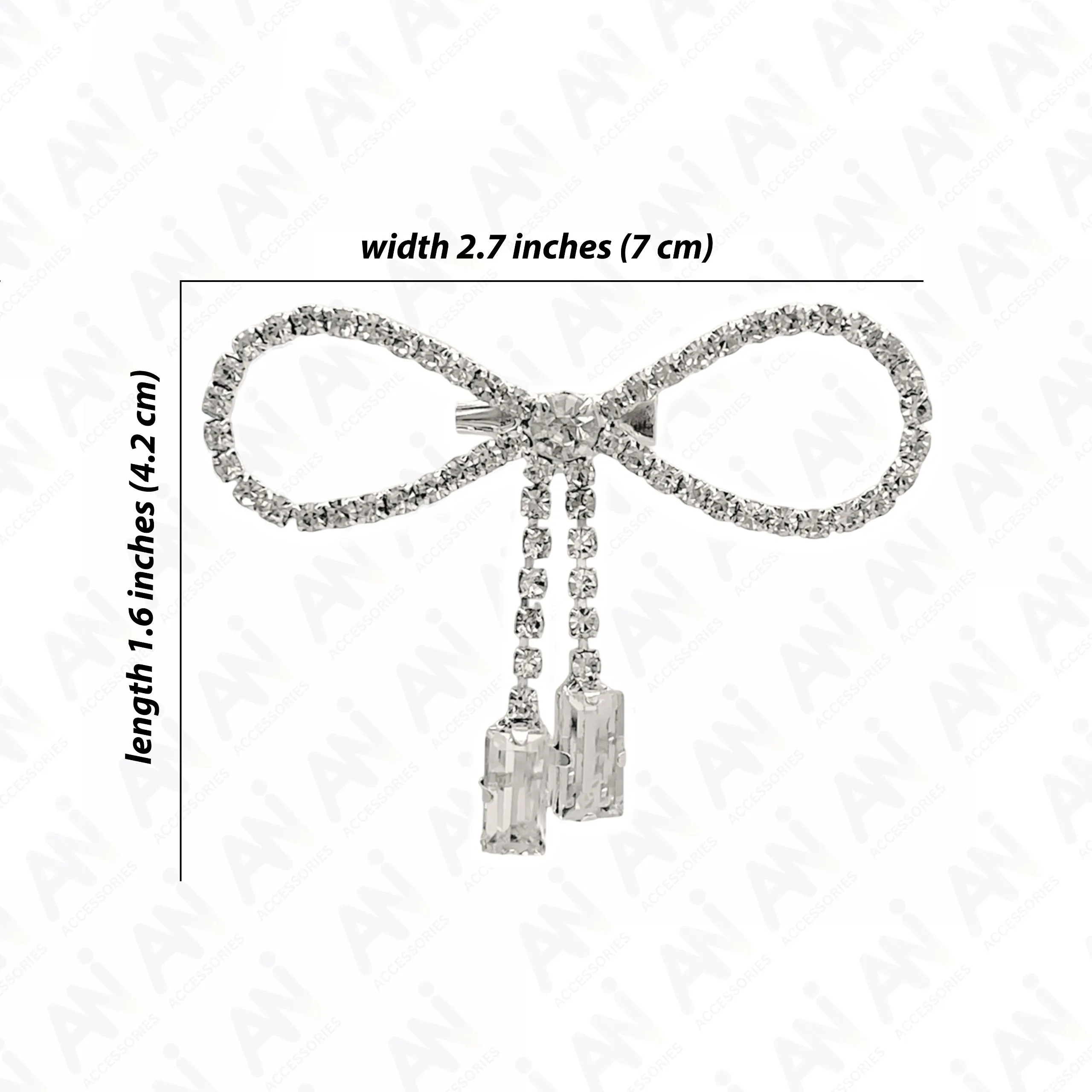 Sparkling Bow Brooch with Hanging Sapphire Two Stone