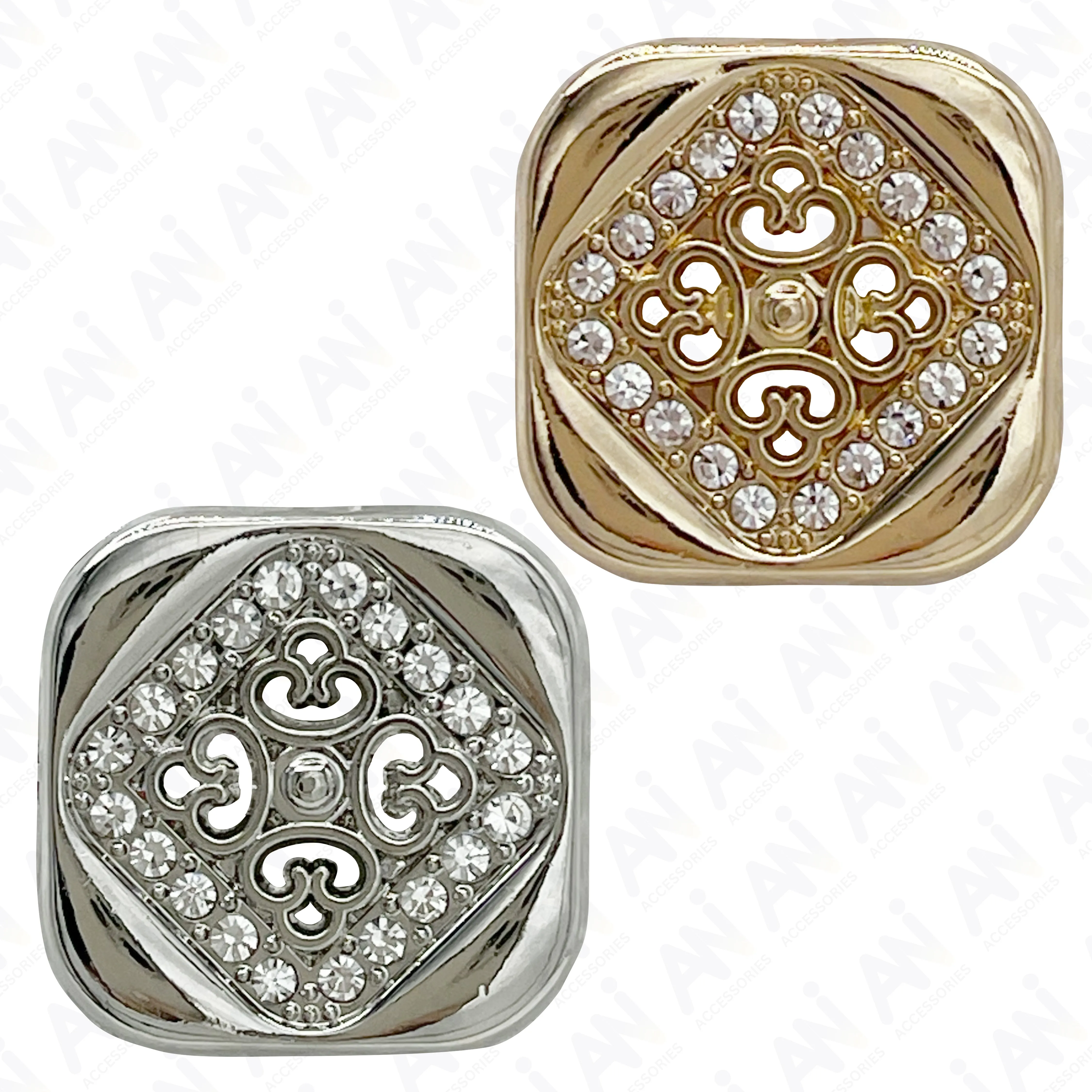 Square Crystal Metal Buttons
