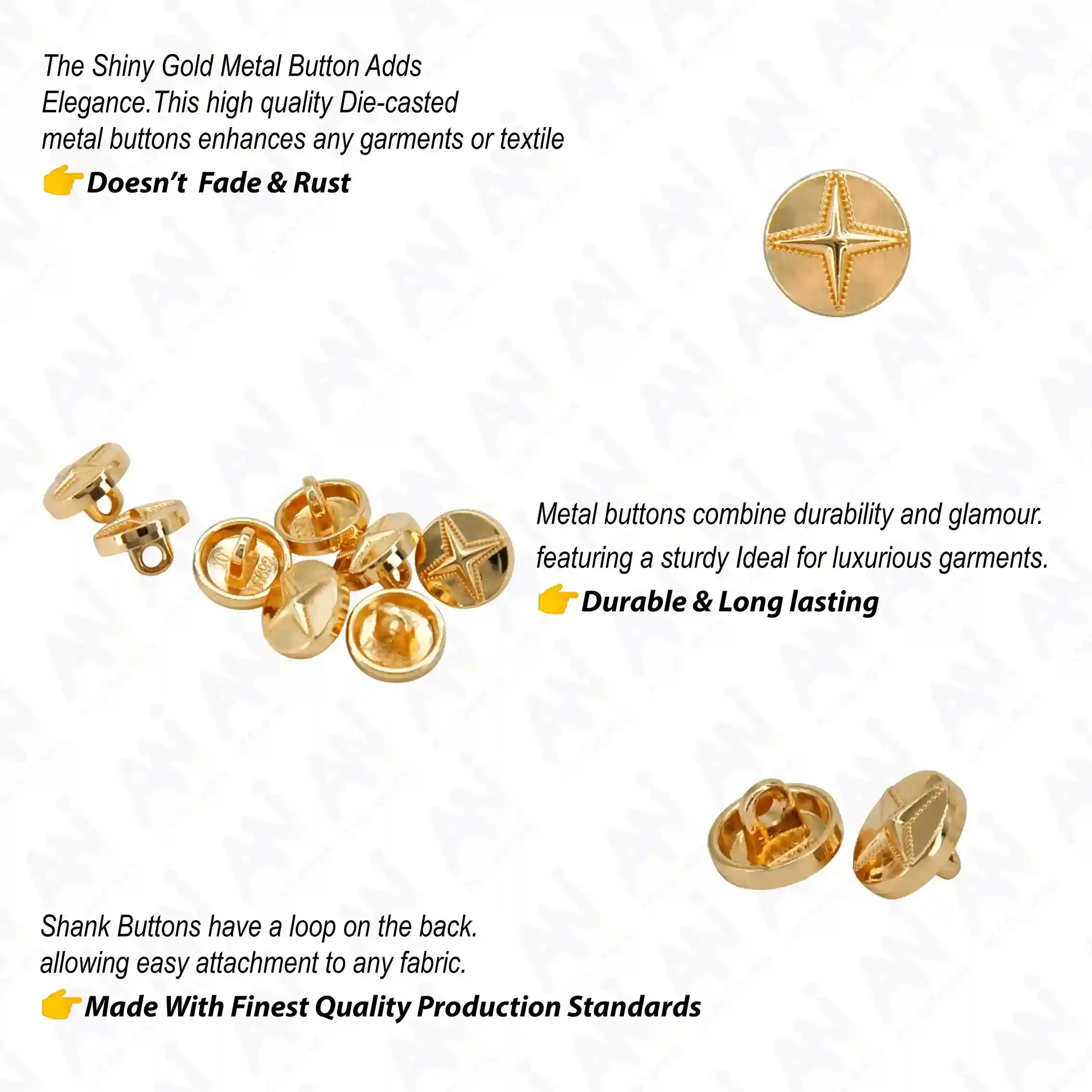 Starburst 10mm Metal Shirt Buttons