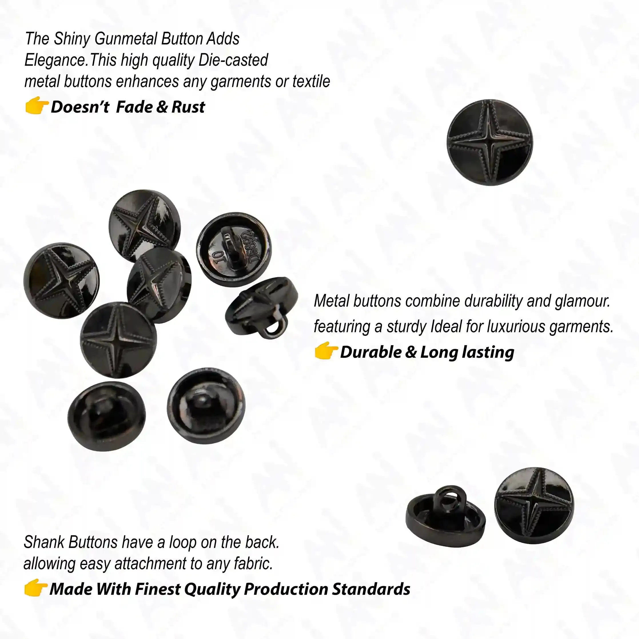 Starburst 10mm Metal Shirt Buttons