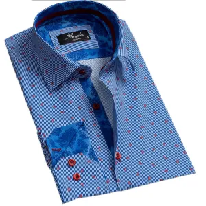 Striped Blue & White Mens Slim Fit Designer Dress Shirt - tailored