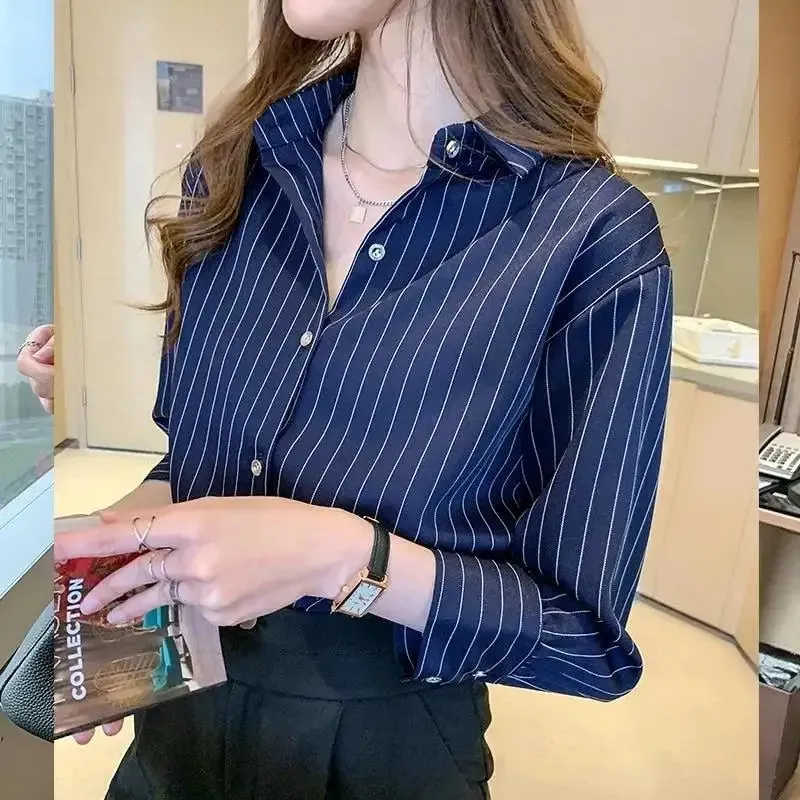 Striped Classic Long Sleeve Shirt for Effortless Office Style