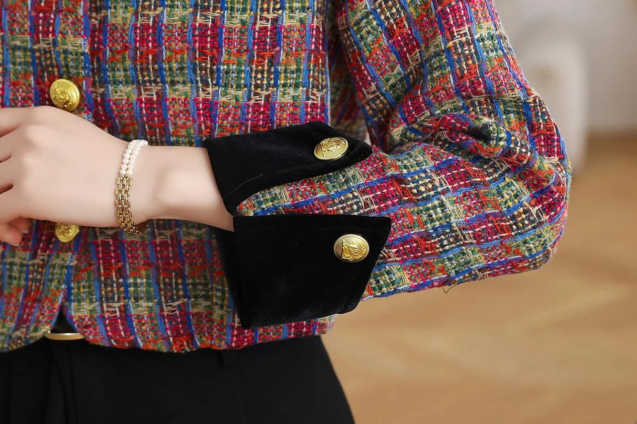 Stylish Velvet Blazer with Patch Pocket and Metal Buttons