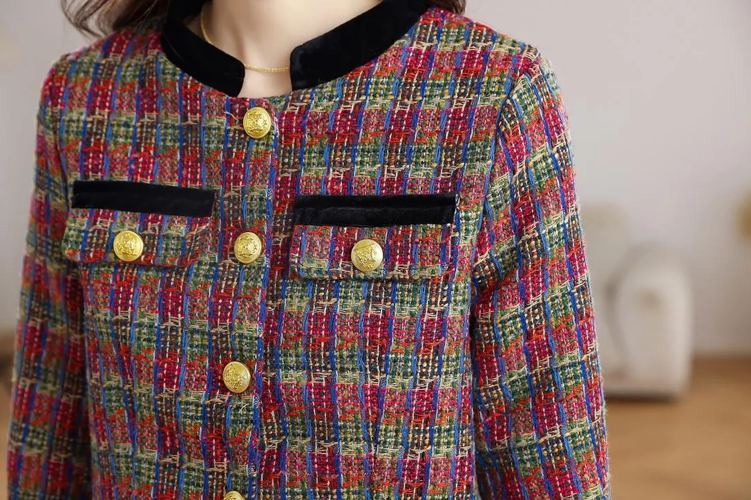 Stylish Velvet Blazer with Patch Pocket and Metal Buttons