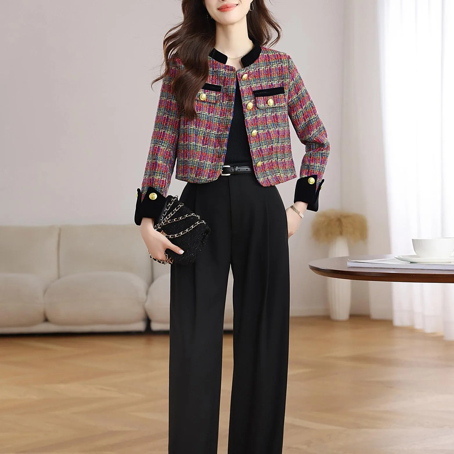 Stylish Velvet Blazer with Patch Pocket and Metal Buttons