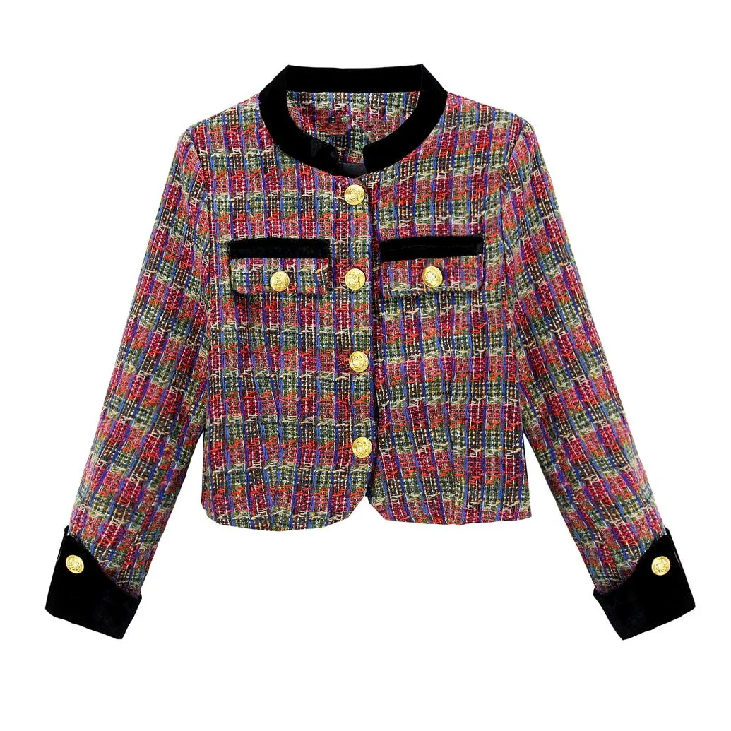 Stylish Velvet Blazer with Patch Pocket and Metal Buttons