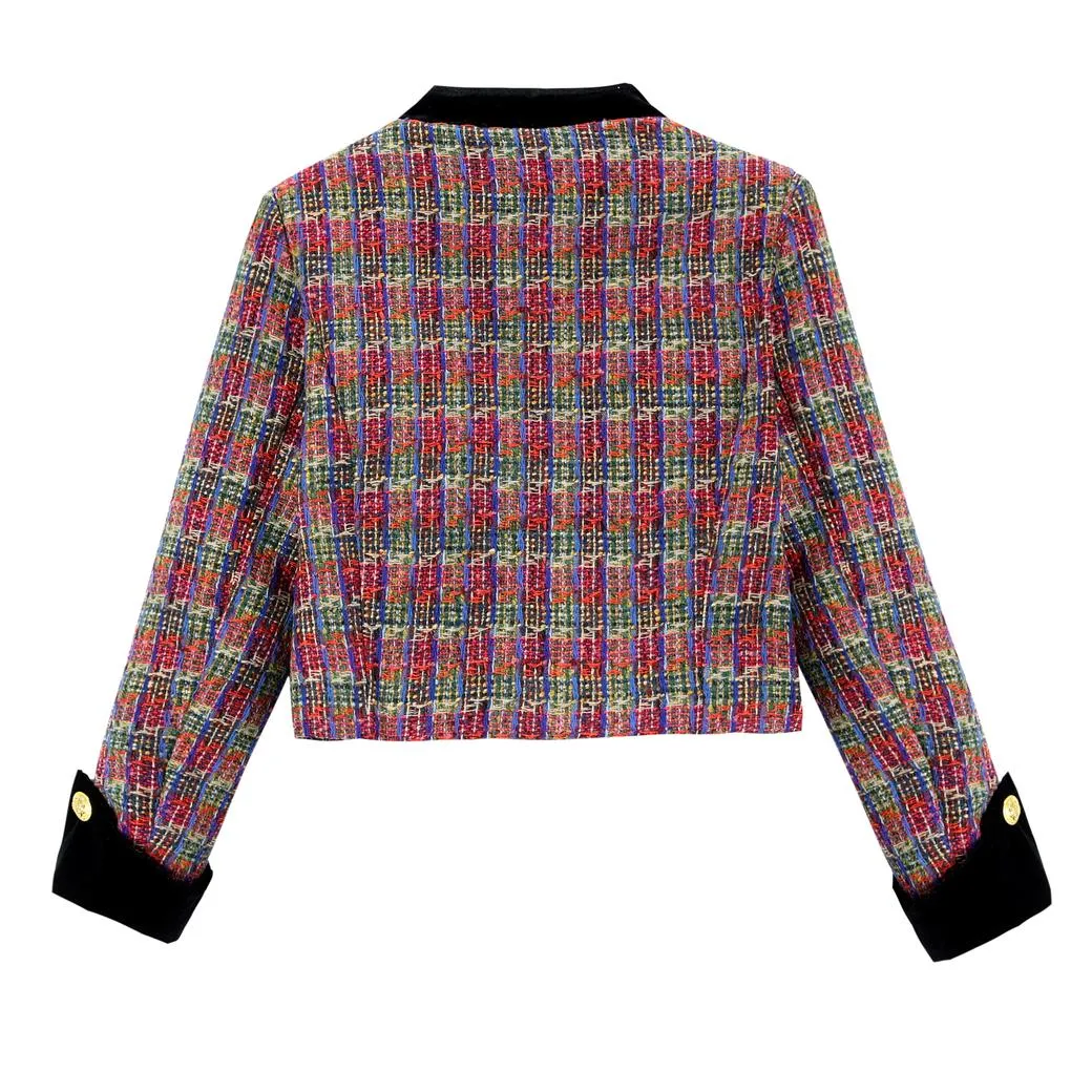 Stylish Velvet Blazer with Patch Pocket and Metal Buttons