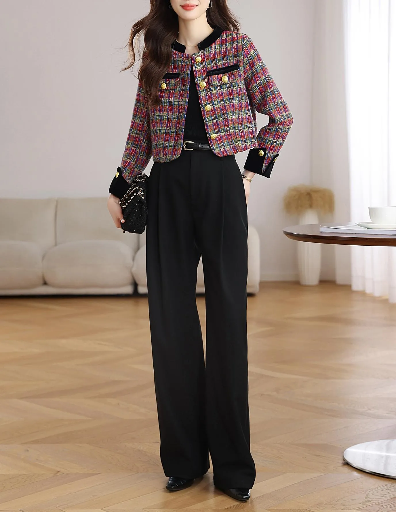 Stylish Velvet Blazer with Patch Pocket and Metal Buttons