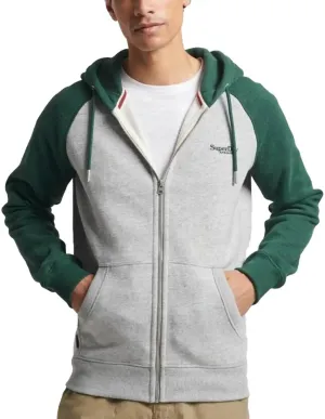 Superdry Mens Essential Zip Baseball Hoodie Athletic Grey/Campus Green Marl