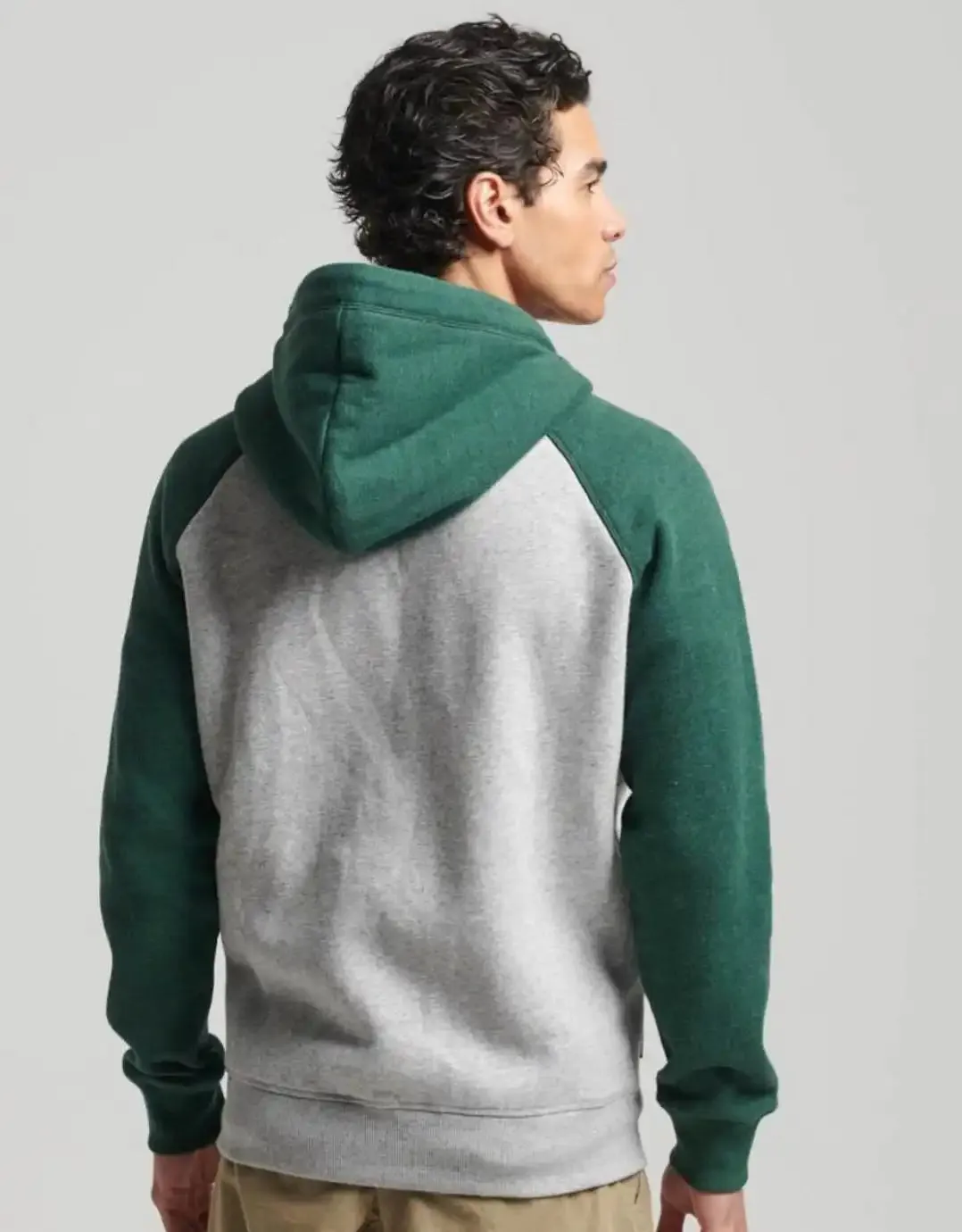 Superdry Mens Essential Zip Baseball Hoodie Athletic Grey/Campus Green Marl