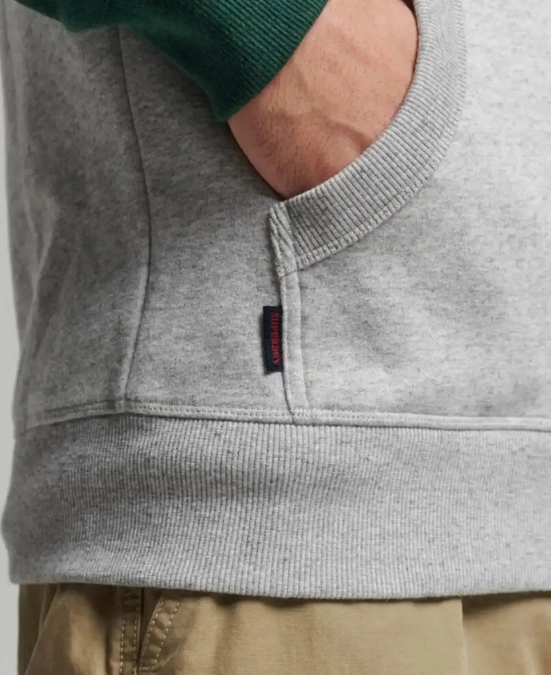 Superdry Mens Essential Zip Baseball Hoodie Athletic Grey/Campus Green Marl
