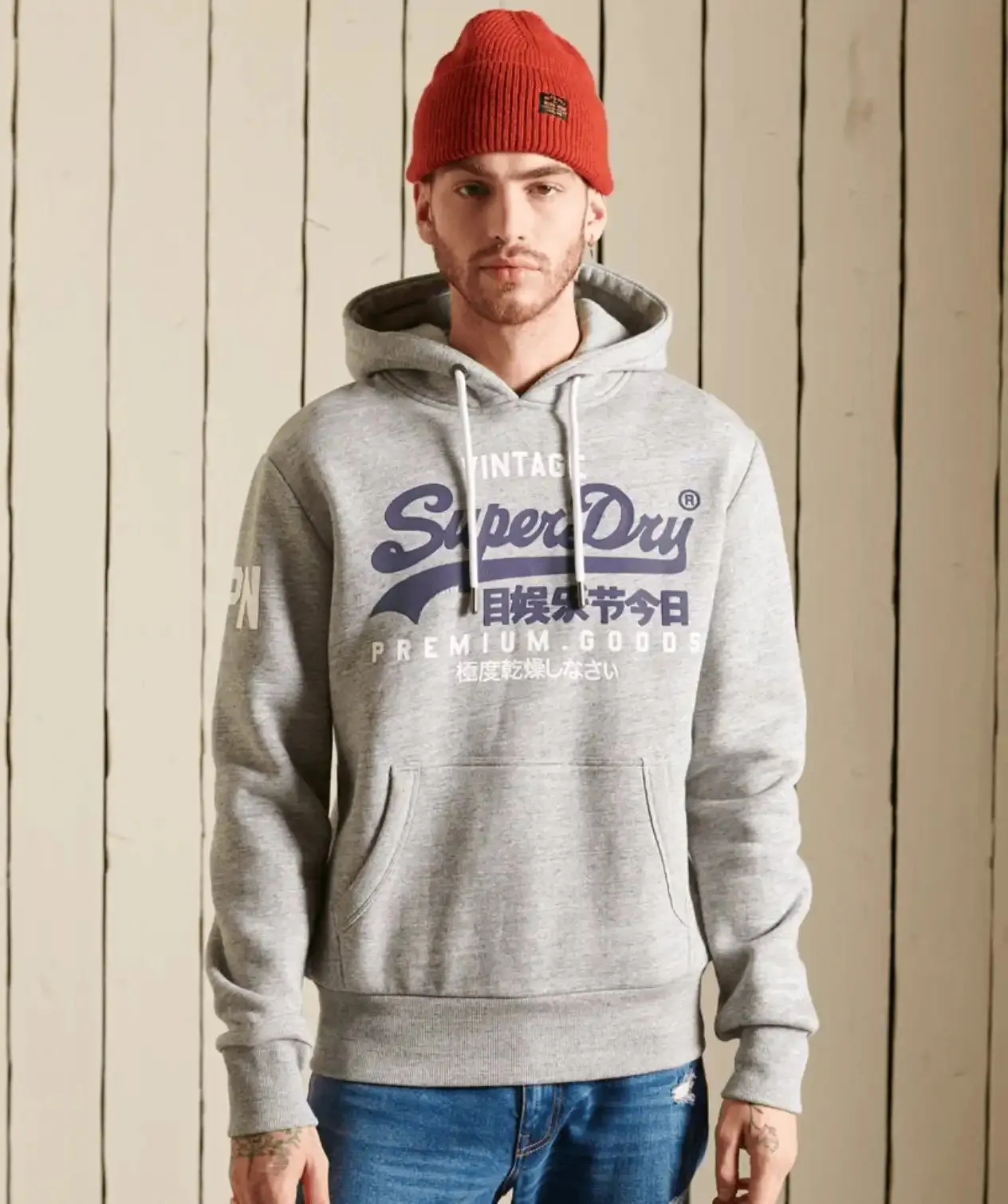 Superdry Men's Vintage Logo NS Hoodie Navy,Grey