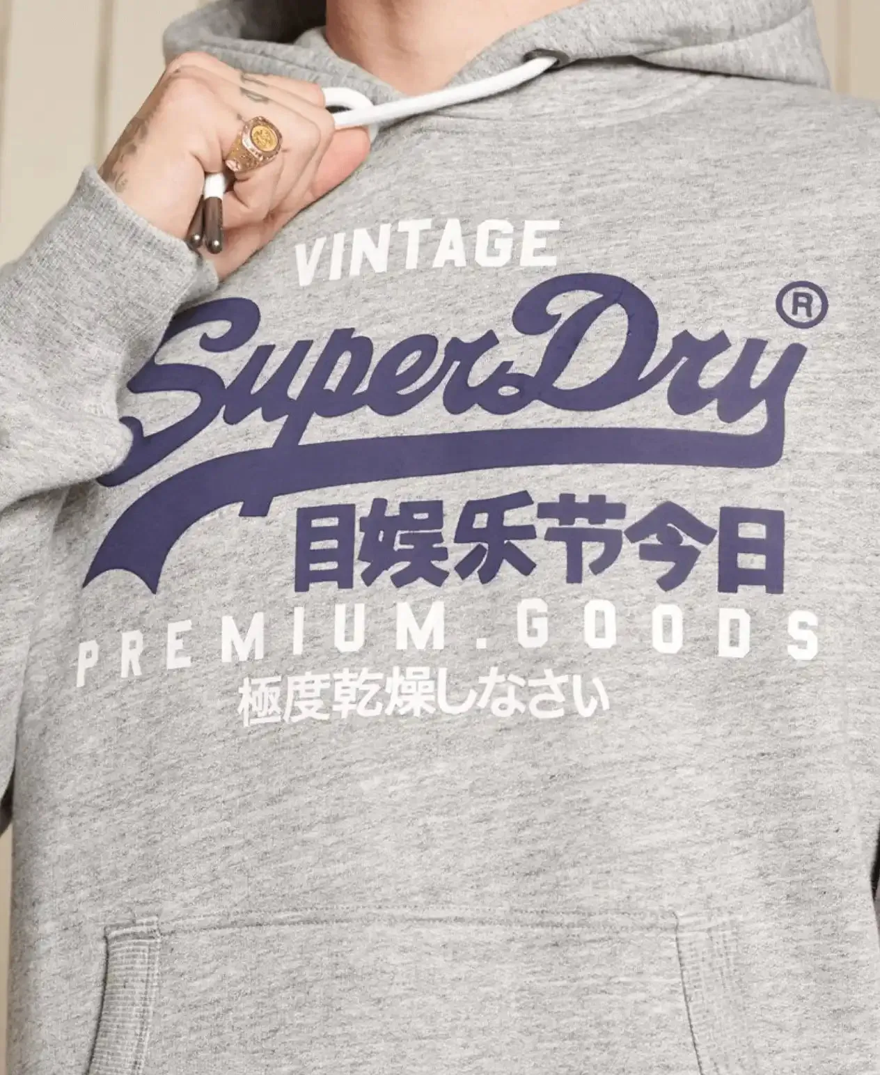 Superdry Men's Vintage Logo NS Hoodie Navy,Grey