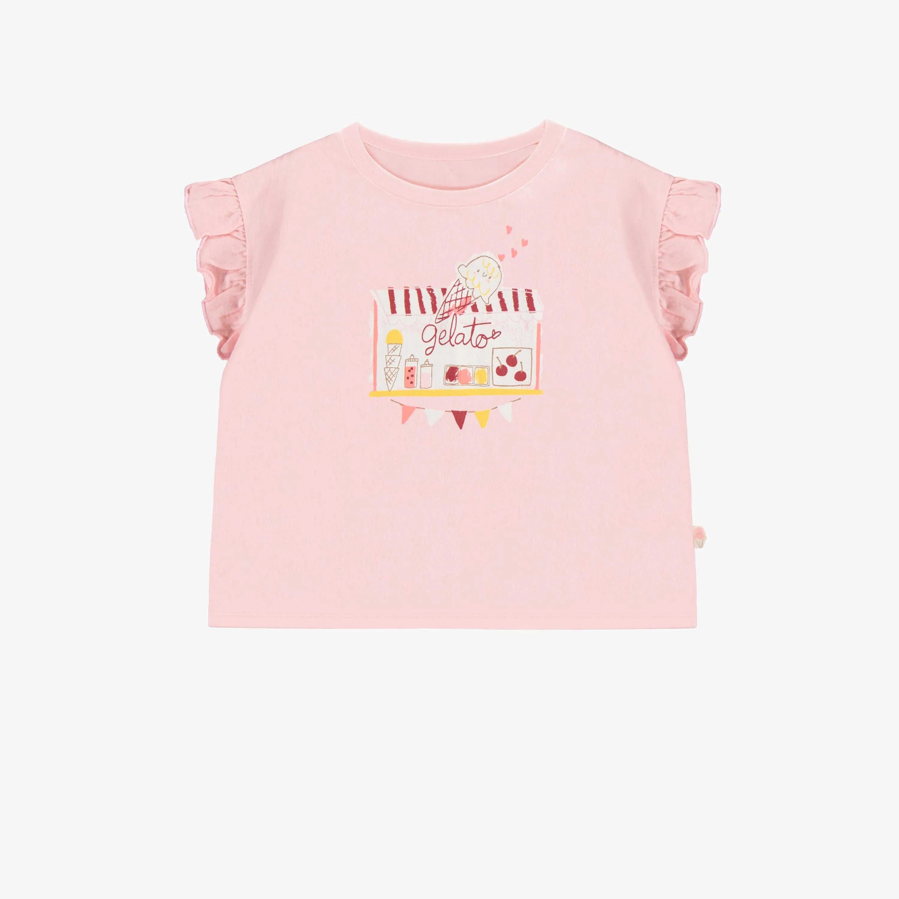 T-shirt à manches courtes de coupe décontractée rose pâle avec illustration, enfant || Light pink short sleeve relaxed fit T-shirt with print, child