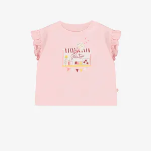 T-shirt à manches courtes de coupe décontractée rose pâle avec illustration, enfant || Light pink short sleeve relaxed fit T-shirt with print, child