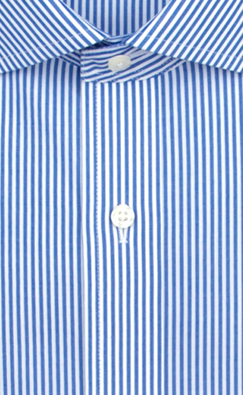 Tailored Fit Blue Bengal Stripe English Spread Collar  Supima® Cotton Non-Iron Broadcloth Dress Shirt