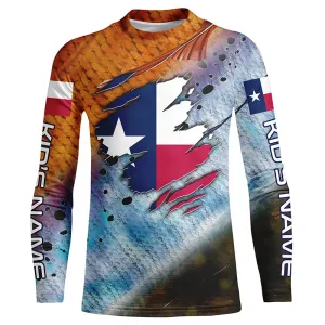 Texas slam redfish trout flounder scales Texas flag Custom patriotic fishing Kid long sleeve shirts NQS6813