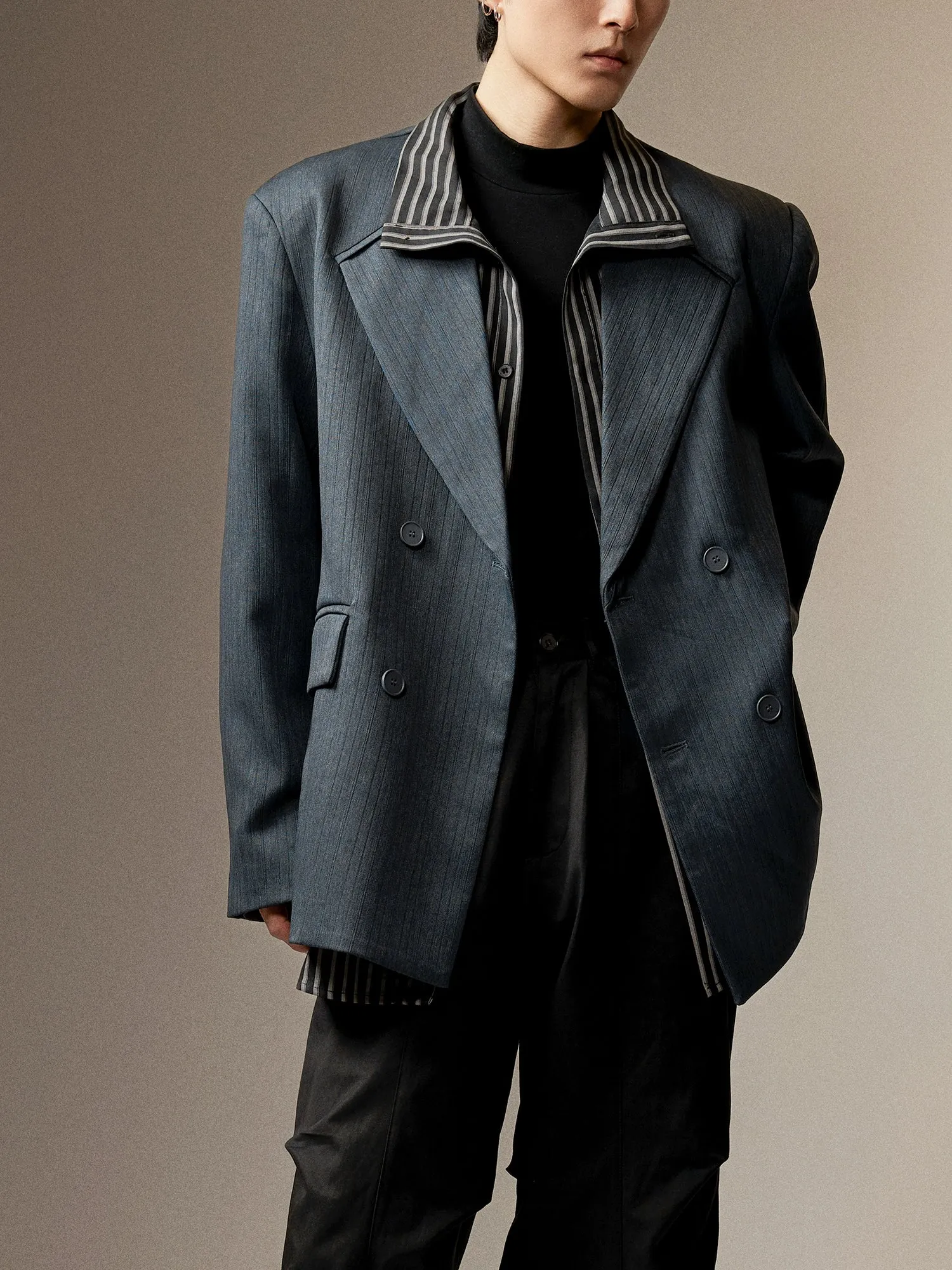 Textured Double-Breasted Blazer