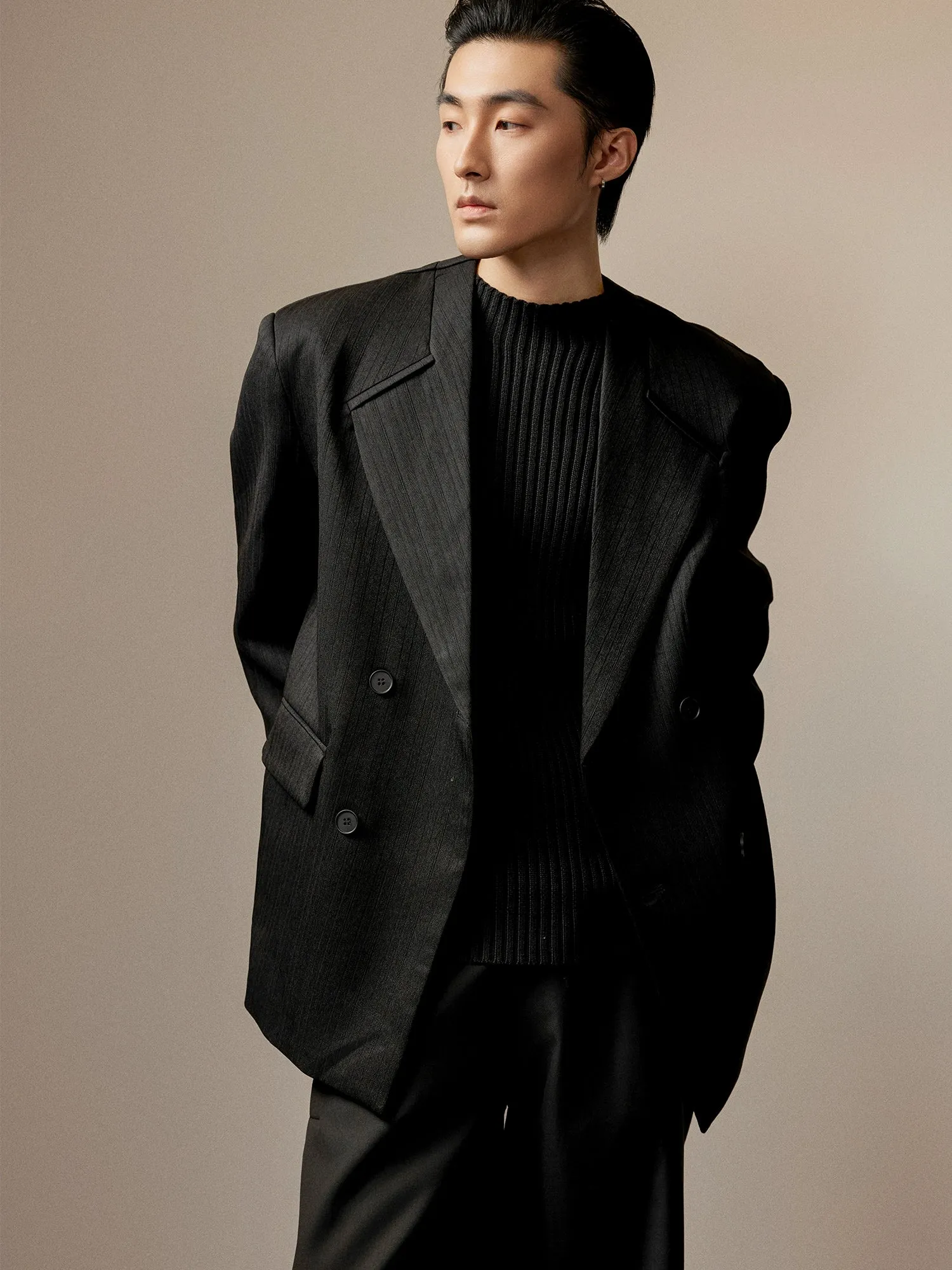 Textured Double-Breasted Blazer