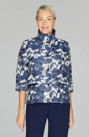 Tonal Floral Jacquard Short Button Front Jacket