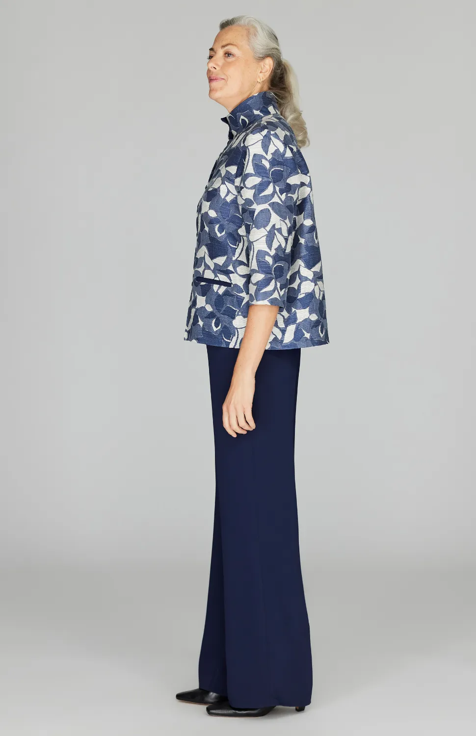 Tonal Floral Jacquard Short Button Front Jacket