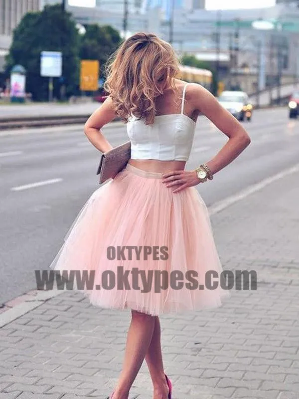 Two Pieces Spaghetti Straps Cheap Homecoming Dresses 2018, Homecoming Dresses, TYP0494