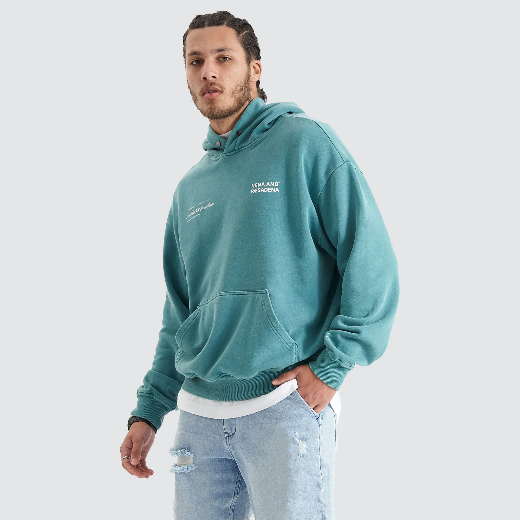 Umpire Heavy Box Fit Hooded Sweater Pigment Teal