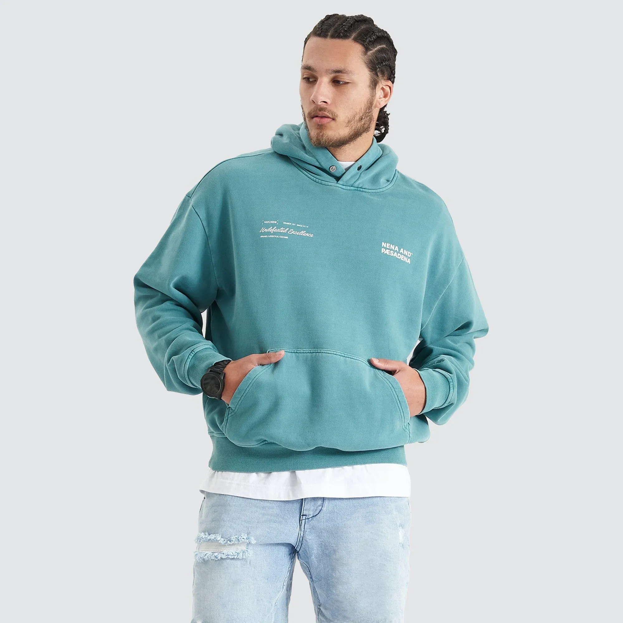 Umpire Heavy Box Fit Hooded Sweater Pigment Teal