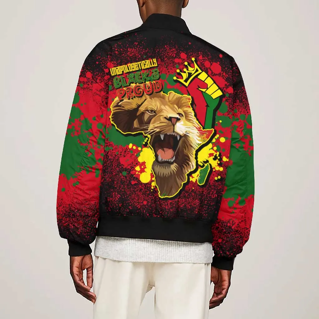 Unapologetically Black and Proud Bomber Jacket Africa Map with Lion DT02