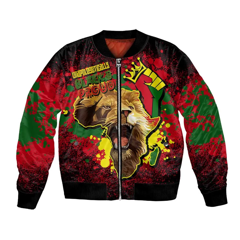 Unapologetically Black and Proud Bomber Jacket Africa Map with Lion DT02