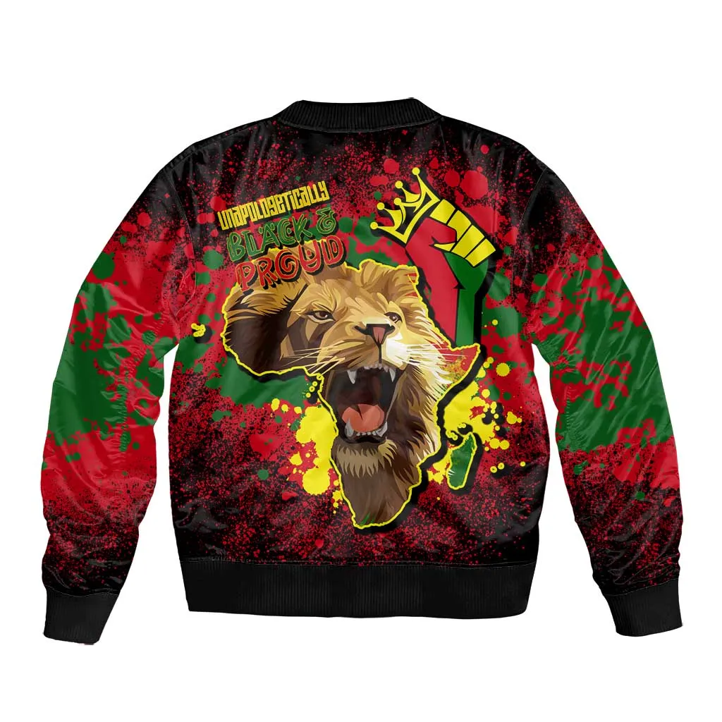 Unapologetically Black and Proud Bomber Jacket Africa Map with Lion DT02