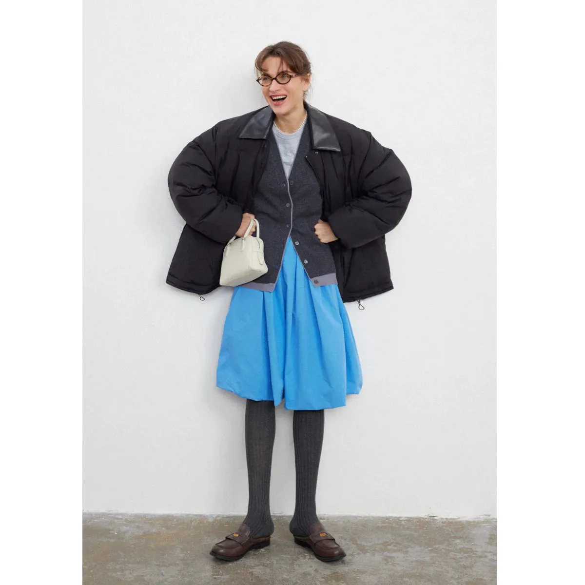 Versatile Leather-Collared Down Jacket