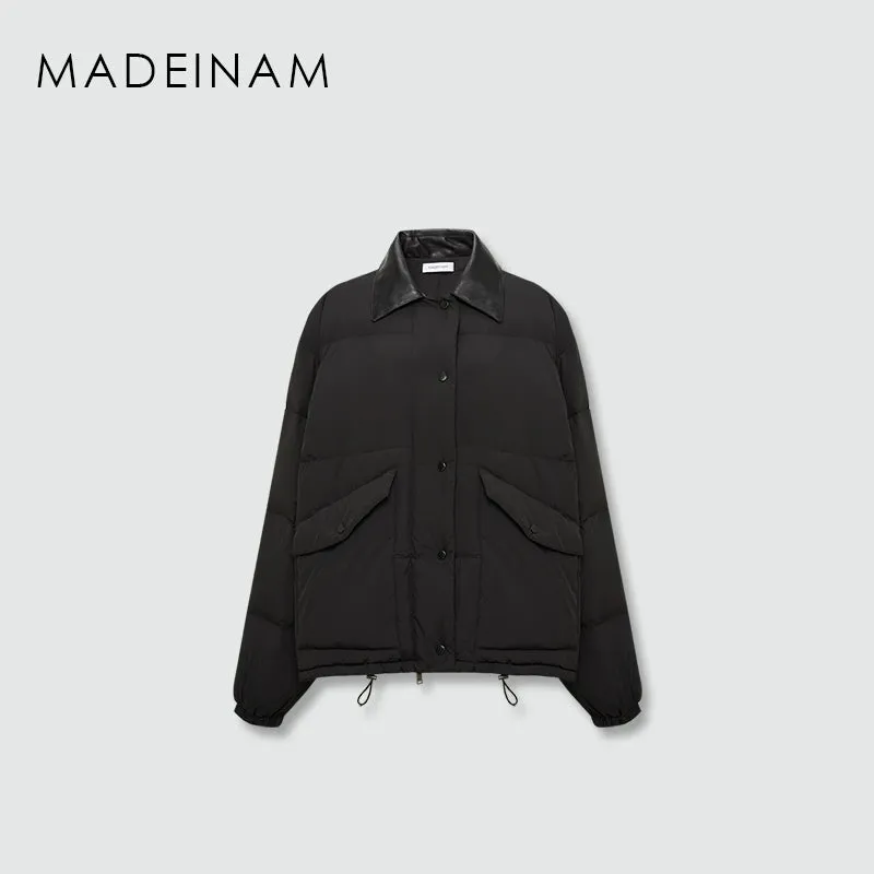 Versatile Leather-Collared Down Jacket