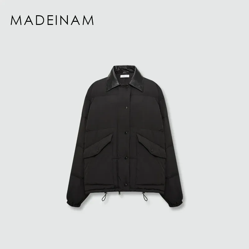 Versatile Leather-Collared Down Jacket