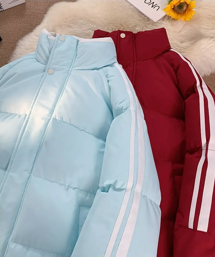 Versatile Striped Water-resistant Puffer Jacket