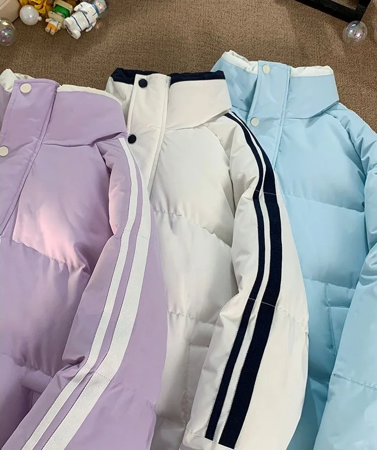 Versatile Striped Water-resistant Puffer Jacket