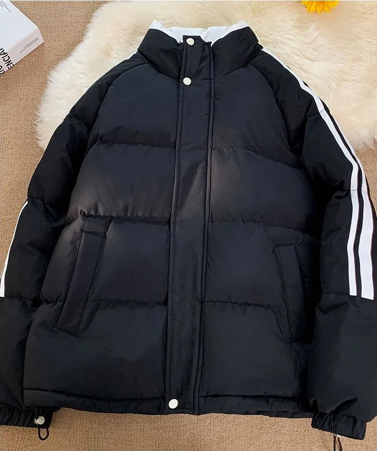Versatile Striped Water-resistant Puffer Jacket