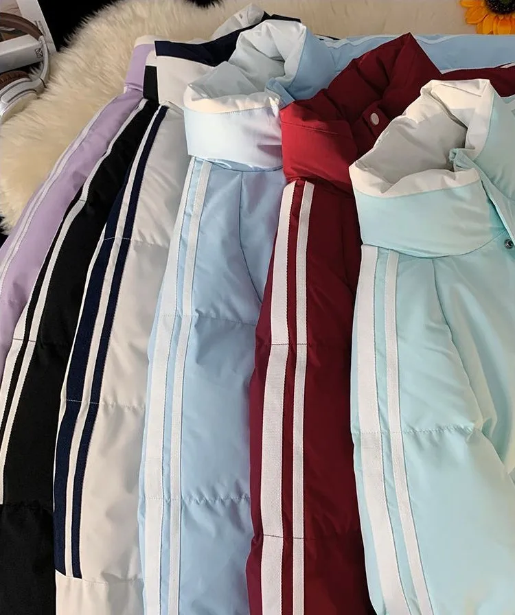 Versatile Striped Water-resistant Puffer Jacket