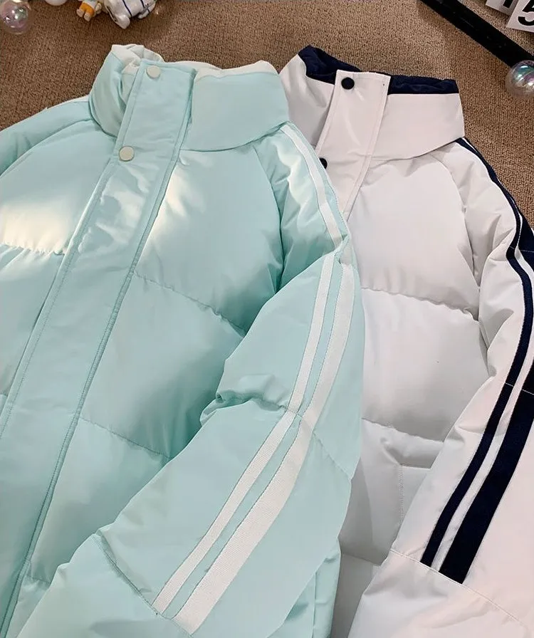 Versatile Striped Water-resistant Puffer Jacket