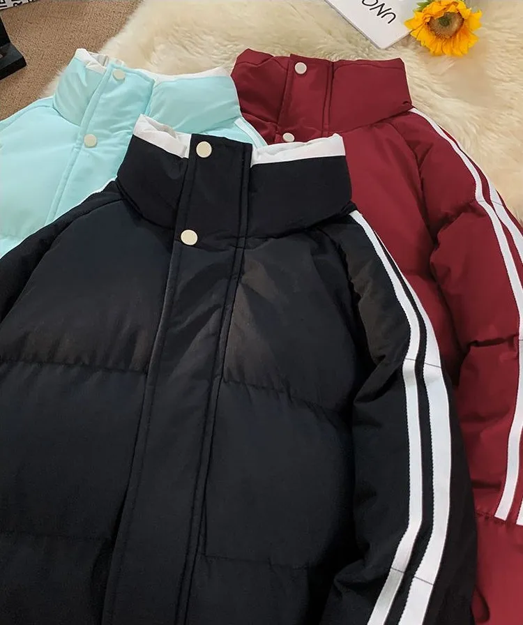 Versatile Striped Water-resistant Puffer Jacket